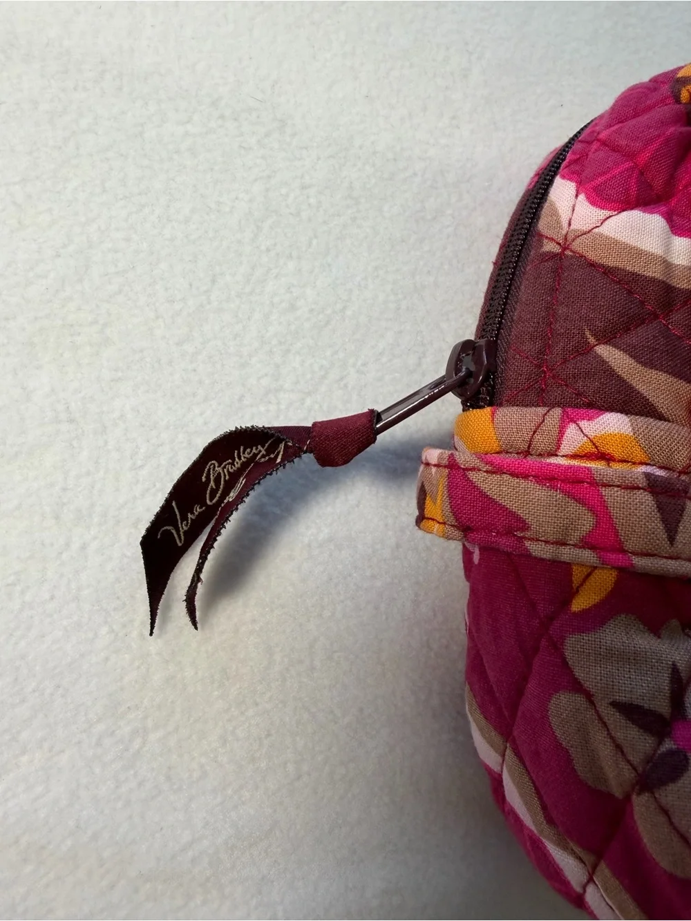 Vera Bradley Quilted‎ Floral Cosmetic Pouch in Pink, Brown and Yellow